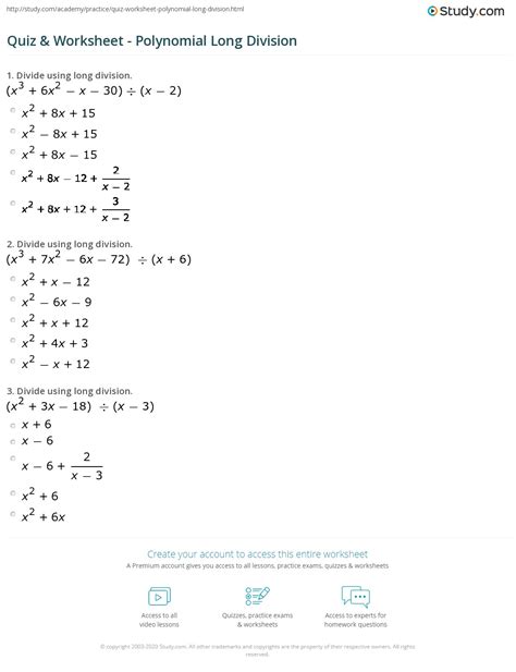 dividing polynomials long division worksheet pdf